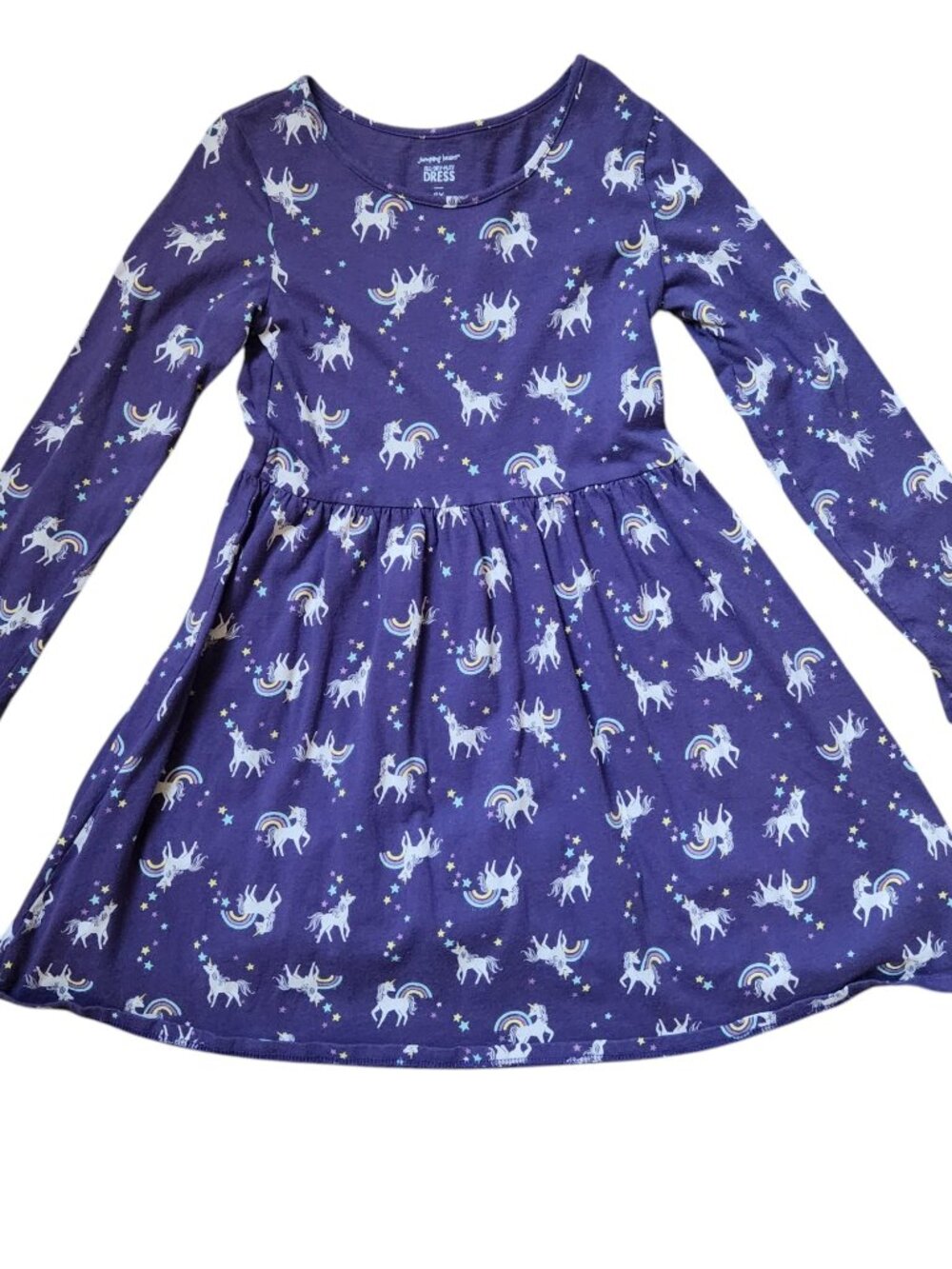 Jumping Beans Girls' Long Sleeve Unicorn Stars Skater Dress Size 6X Purple White